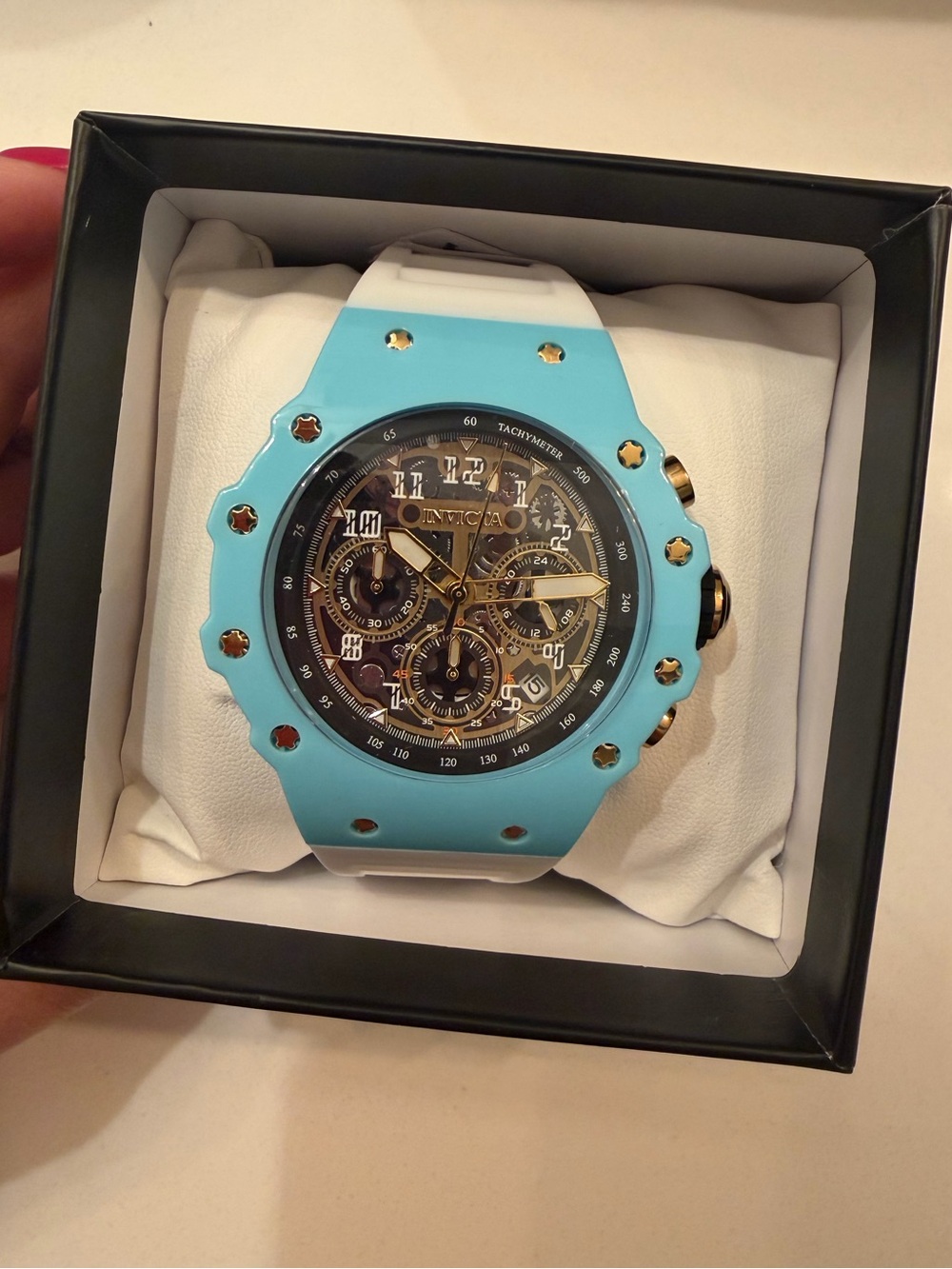 Invicta Turquoise and White Silicone Chronograph with Gold Accents